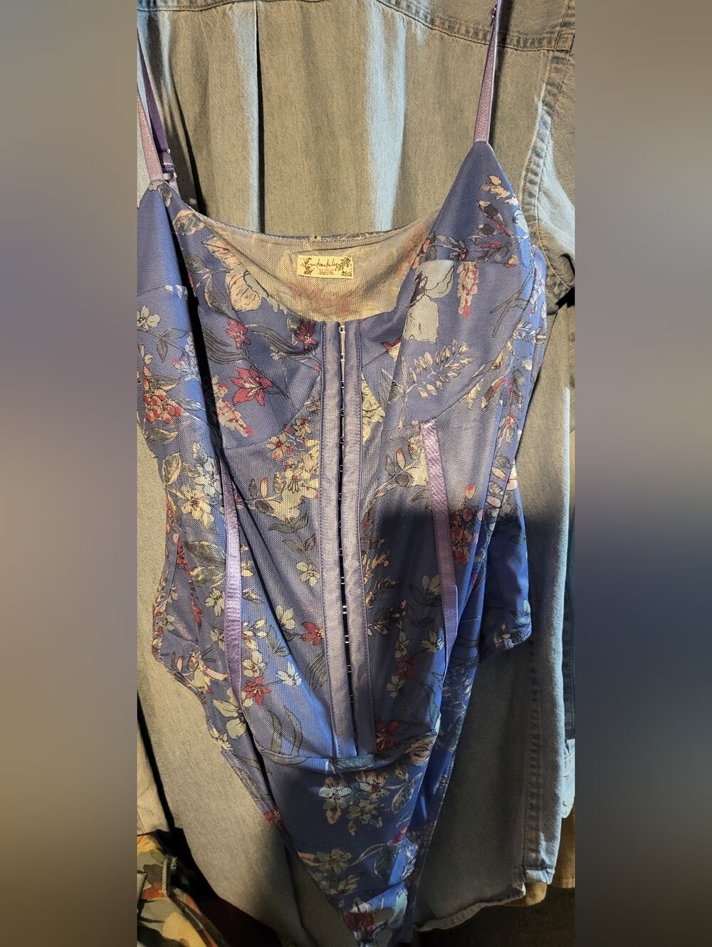 Floral Satin Corset Tank Top - Lavender Blue, NWOT,Worn Once For An Hour